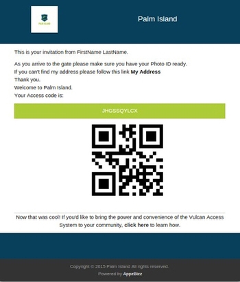 Example of invitation sent to a guest with a unique QR
      code; screen capture